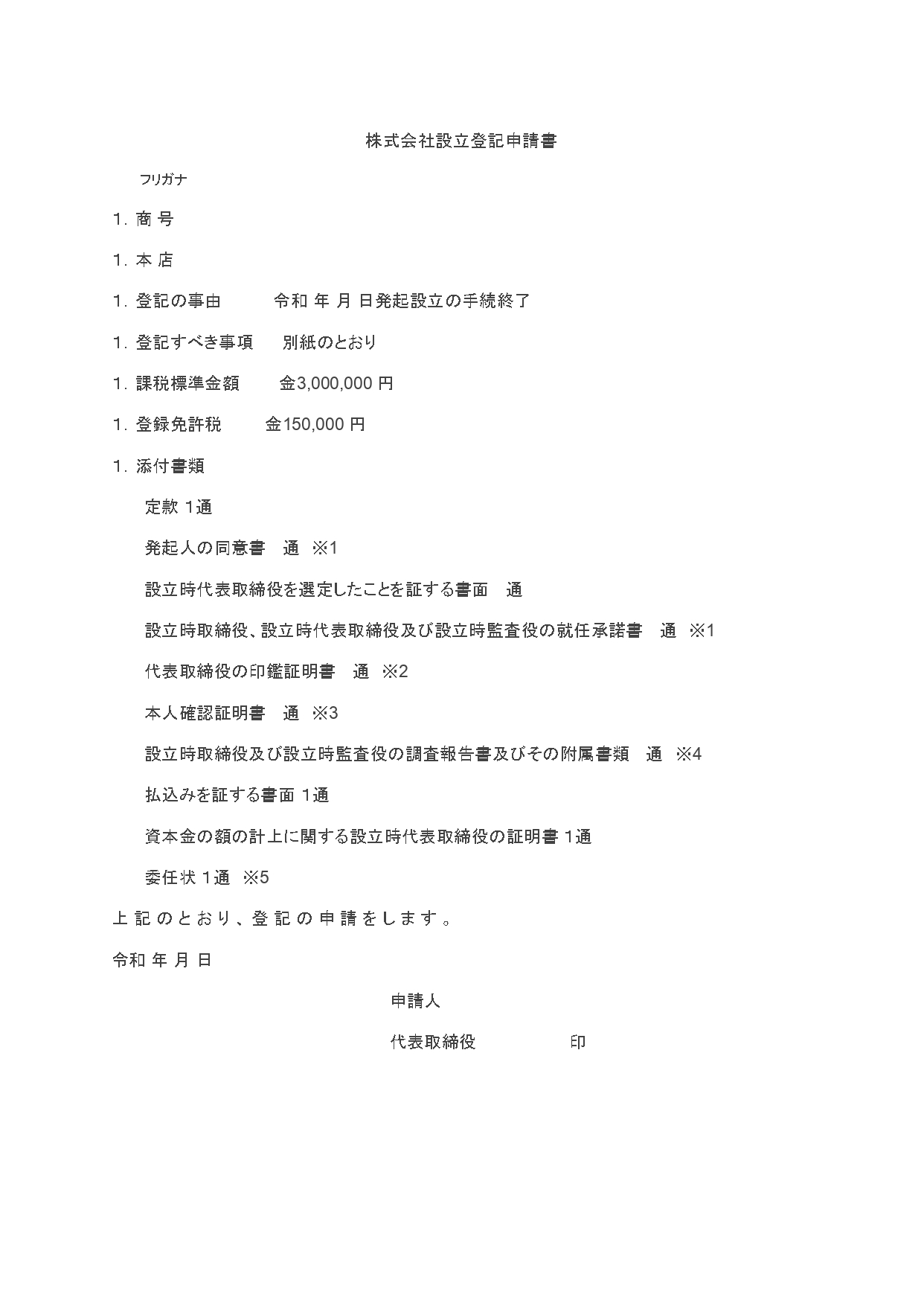 株式会社設立登記申請書